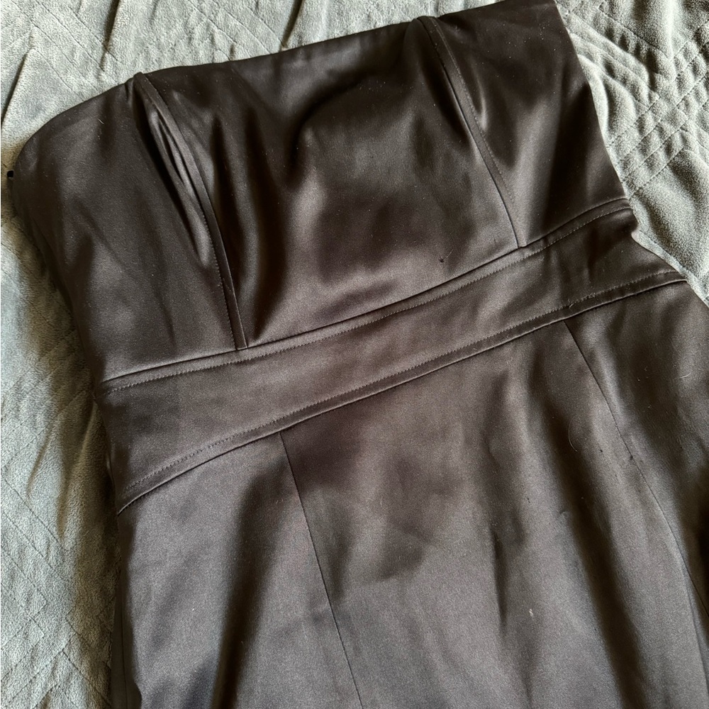 Black strapless satin dress